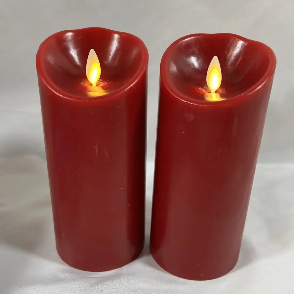 Lot of 2 Luminara Real Flameless Candles Pillar Red Pair Remote Wax Candle